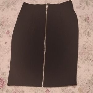 Philosophy Black Pencil Skirt with Silver Zipper Knee-Length